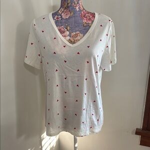 Old Navy White Tee with Red Heart Pattern